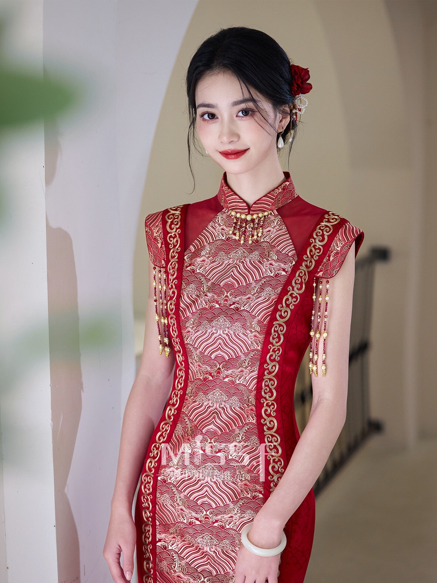 Red Embroidered Bridal Qipao Cheongsam | Hearts