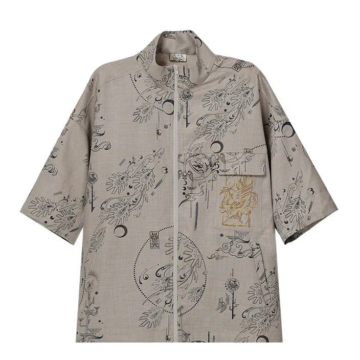 Sand Dunes - New Chinese Style Zipper Short Sleeve Shirt Overalls Cargo Pants
