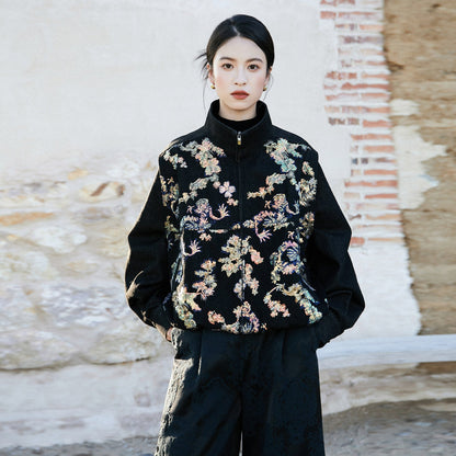New Chinese Style Dragon Motif Sequin Oversized Jacket - Tunan 图南