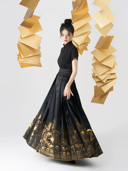Chinese Blouse & Mamian Skirt Outfit | Golden Shadow Flower 金影昙花