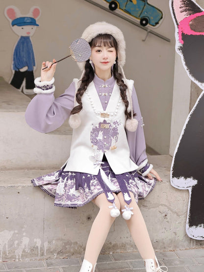Ming Dynasty Modern Hanfu Pipa Sleeve Top and Short Mamianqun for Autumn and Winter - Velvet Rabbit 绒兔兔