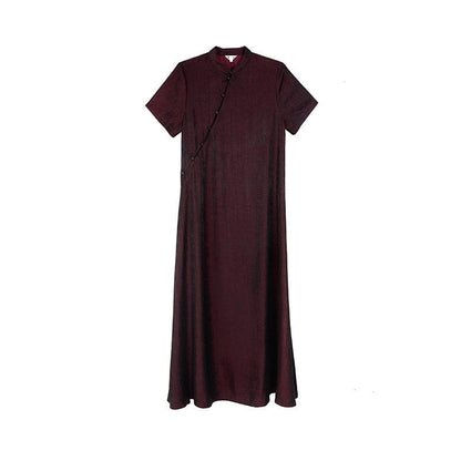 New Chinese Style Burgundy Cheongsam Dress - Chilan 赤阑