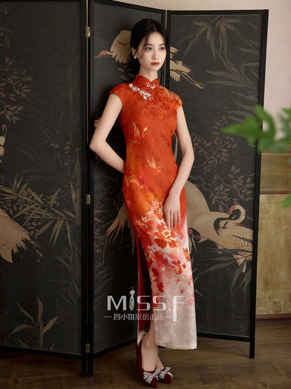 Chinese Wedding Engagement & Tea Ceremony Short Sleeve Cheongsam | Hongluan