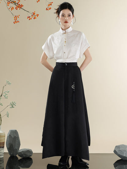 New Chinese Style Mandarin Collar Shirt & Wide-Leg Trousers Three-Piece Set