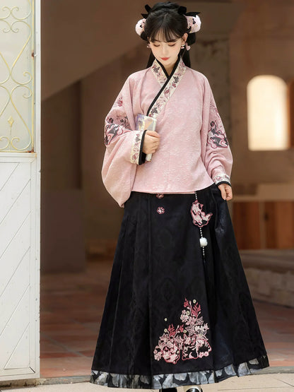 Painted Grace 粉墨千金 - Modern Hanfu Set with Cross-Collar Top, Vest, and Mamian Skirt, Daily New Chinese Style Outfit (Preorder)