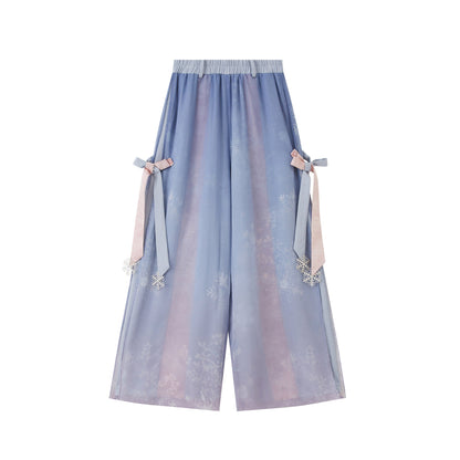 Ming Dynasty Modern Hanfu Brocade Mamian Skirt & Faux Two-Piece Chinese Style Top 雪霁逢春