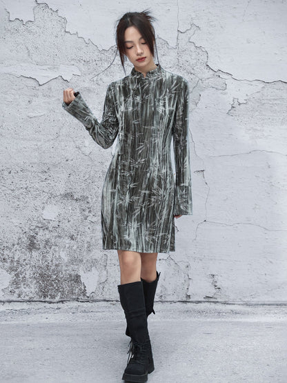 New Chinese Style Embossed Velvet A-Line Dress