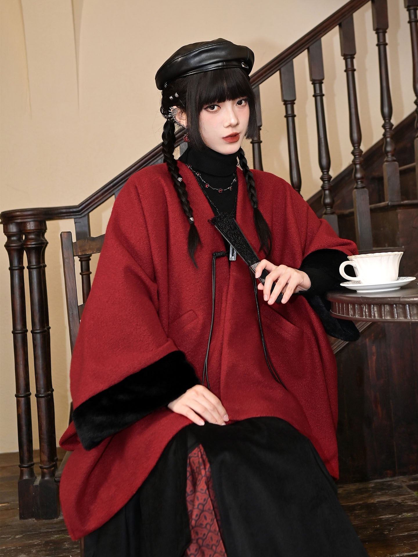New Chinese Style Woolen Red Cape for Winter and New Year - Zhao Yuan 昭愿