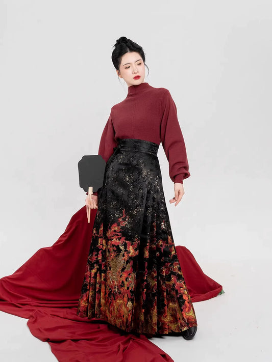Chinese Long Sleeve Shirt & Mamian Skirt Outfit | Chiyan 赤炎