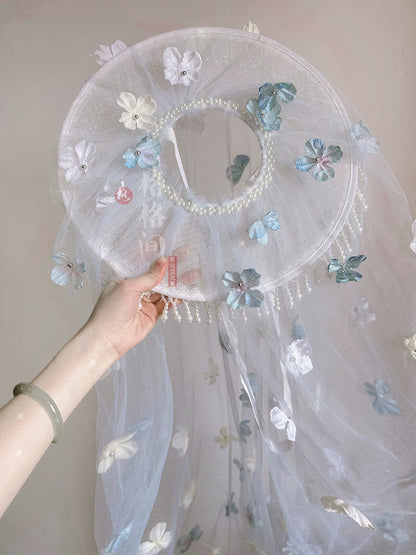 Flower Curtain Veil Hat (帷帽) - Tang Style with Flower Tassels