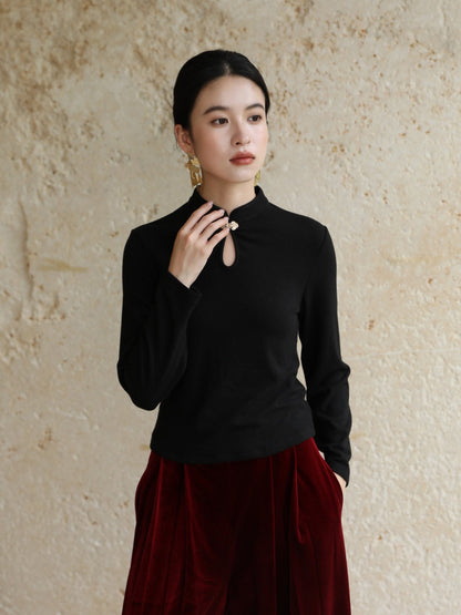New Chinese Style Knitted Top in Black - Wind Bamboo