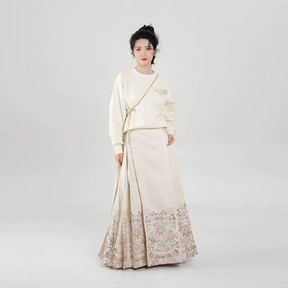 Ming Dynasty Modern Hanfu Mamianqun Outfit - Blooming Lotus 金莲宝相