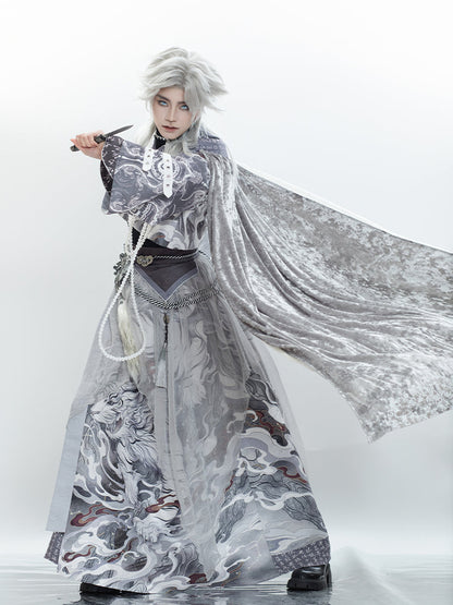 White Tiger 白虎 - Youthful Tiger-Pattern Cloak Hanfu Outfit for Spring, Autumn & Winter