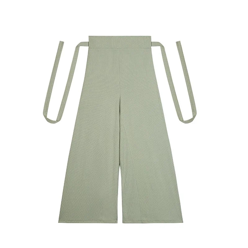 Song Dynasty Modern Hanfu Set with Winged Sleeve Top and Wide Leg Pants - Wrapped Leaves 裹叶 (Preorder)