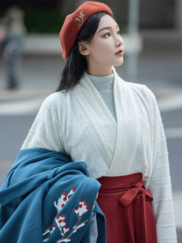 New Chinese Style Wool Beizi Coat and Wrap Skirt - Frost 霜降 (Preorder)