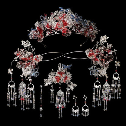 Ocean Mist - Silver Blue Forehead Pendant Bridal Hair Accessories Noble Chinese Wedding Headpiece for Hanfu
