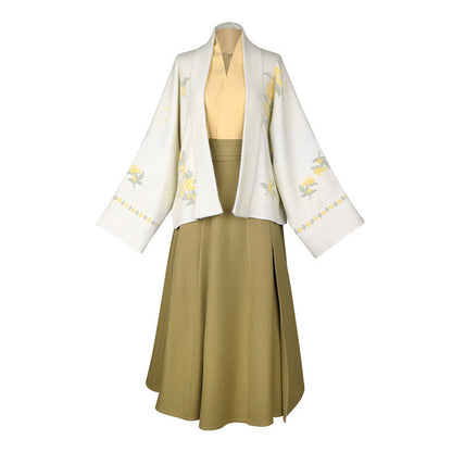 Song Dynasty Modern Hanfu Winged Sleeve Top and Wrap Skirt for Autumn and Winter - Osmanthus 桂花令 (Preorder)