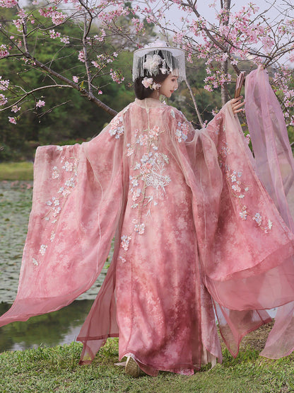 Moonlit Blossoms | Fairy Hanfu Set with Wide Sleeve Robes
