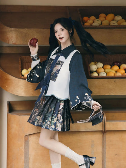 Ming Dynasty Modern Hanfu Bijia with Wide Leg Pants - Osmanthus Branch 蟾宫折桂