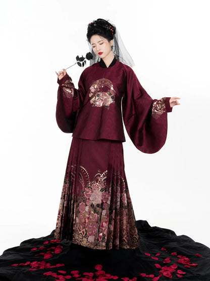 Ming Dynasty Modern Hanfu Mamianqun Outfit - Eternal Night Rose 永夜玫瑰