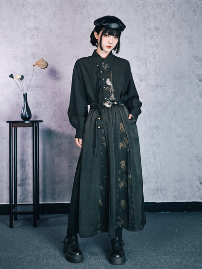 New Chinese Style High Waist Bamboo Print Skirt - Bamboo Shadow 竹影