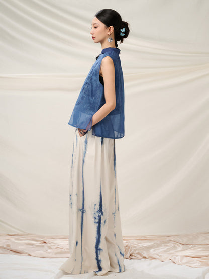 New Chinese Style Tie Dye High Waist Wide Leg Pants - Lanji 揽霁