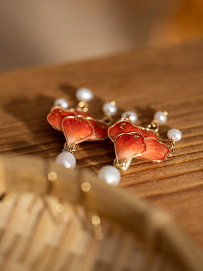 Scarlet Tassel Velvet Flowers Earrings | Hanfu Jewelry