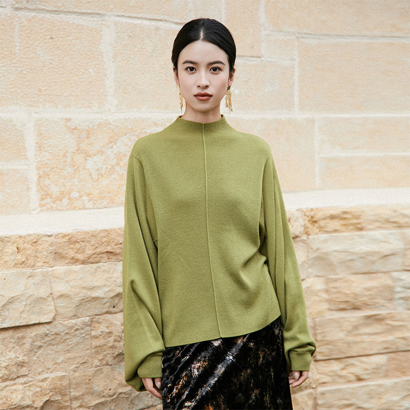 New Chinese Style Cashmere Blend Pipa Sleeve Knitted Sweater - Cangtai 苍苔