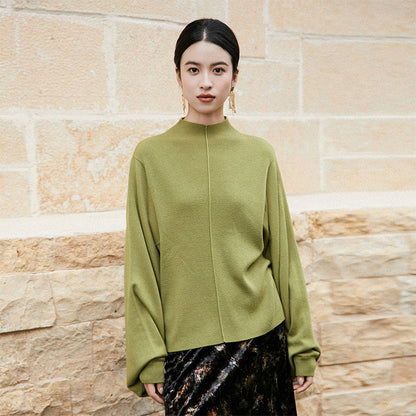 New Chinese Style Cashmere Blend Pipa Sleeve Knitted Sweater - Cangtai 苍苔