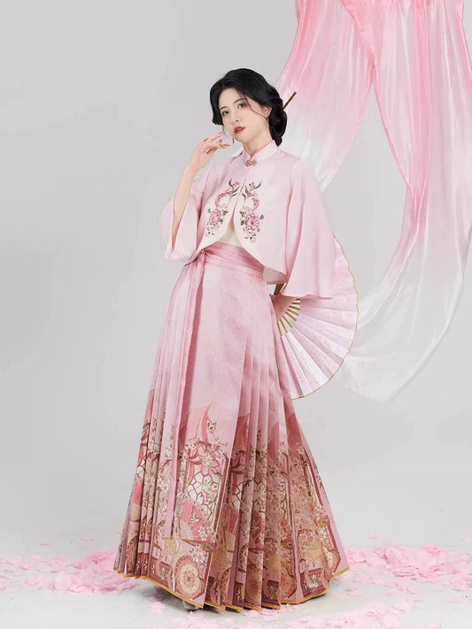 Burning Peaches modern Ming-inspired mamian skirt, coat detail