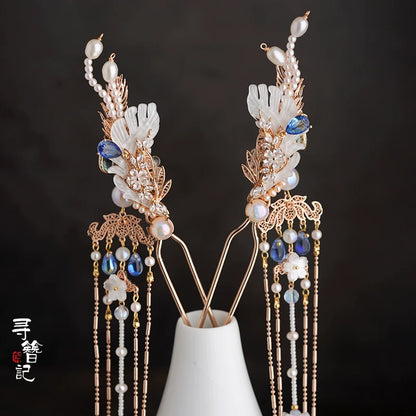 Long Tassel Hair Pin: Tears of Sapphire