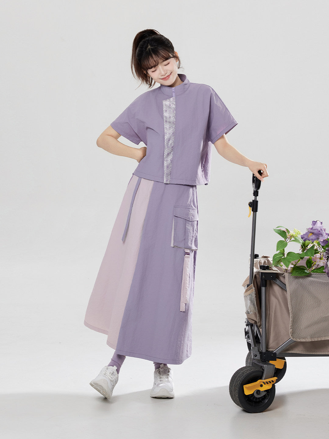 Xunshan | New Chinese Style Stand Collar Top and Skirt Set
