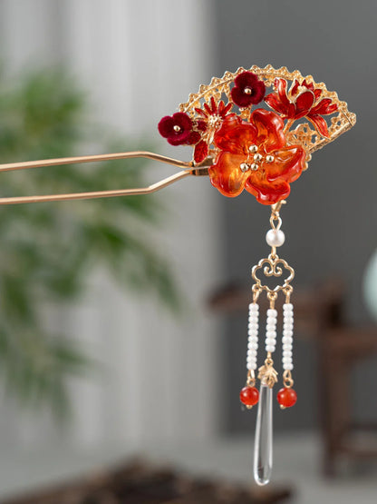 Oriental Flame Fan Hair Stick | Ancient Chinese Hair Accessory