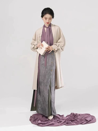 Song Dynasty Modern Hanfu Set with Winged Sleeve Top and Three Pleat Skirt - City Diary 城市日记 (Preorder)