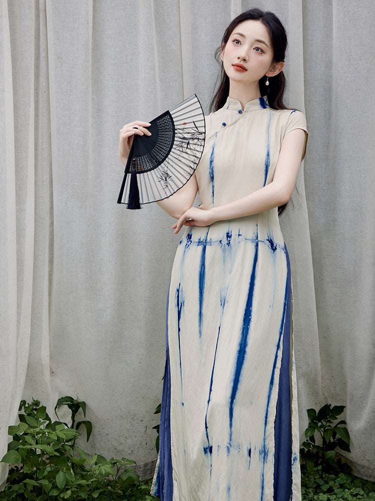 Short Sleeve Gradient Dye Long Cheongsam and Skirt | Winds