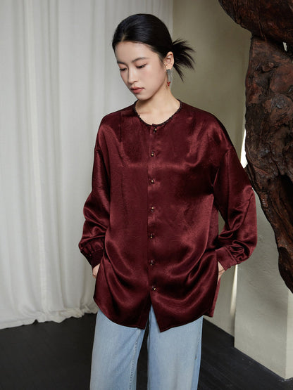 New Chinese Style Crew Neck Drape Shirt - Qinmo 琴默