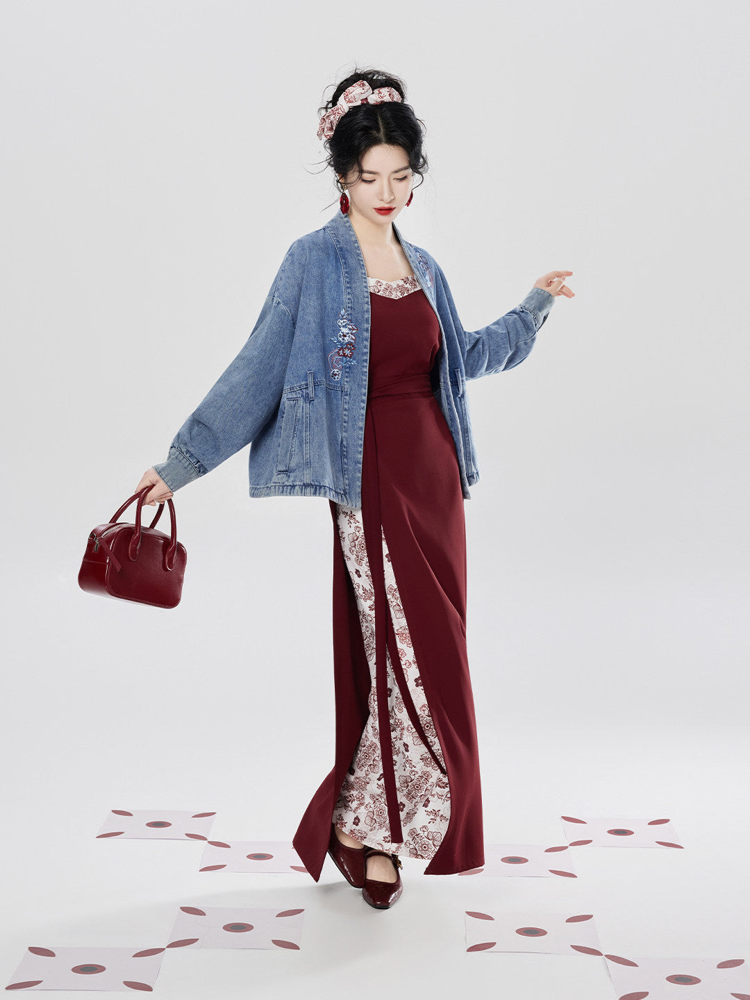 Hong Kong Beauty | New Chinese Style Denim Jacket and Skirt Set