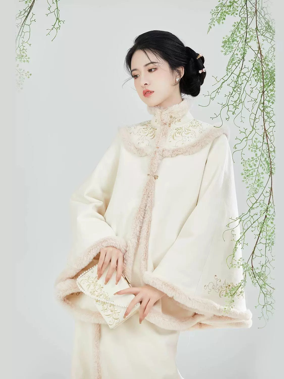 Song Dynasty Modern Hanfu Set with Embroidered Cape and Spiral Skirt - Nanzhi 南枝 (Preorder)
