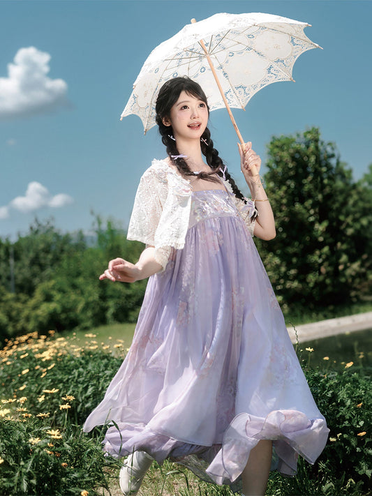Ting Yue 汀月 - Modern Tang Dynasty Two-Piece Purple Hanfu for Summer (Preorder)