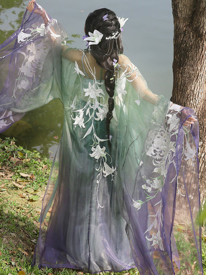 Lily of the Valley | Embroidered Hanfu Set with Wide Sleeve Cardigan and Qiyao Ruqun