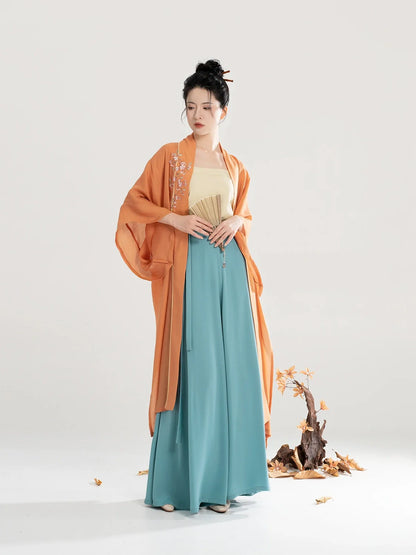 Song Dynasty Modern Hanfu Set with Changgan Temple Beizi and Wide Leg Pants - Yizhou 弋舟 (Preorder)