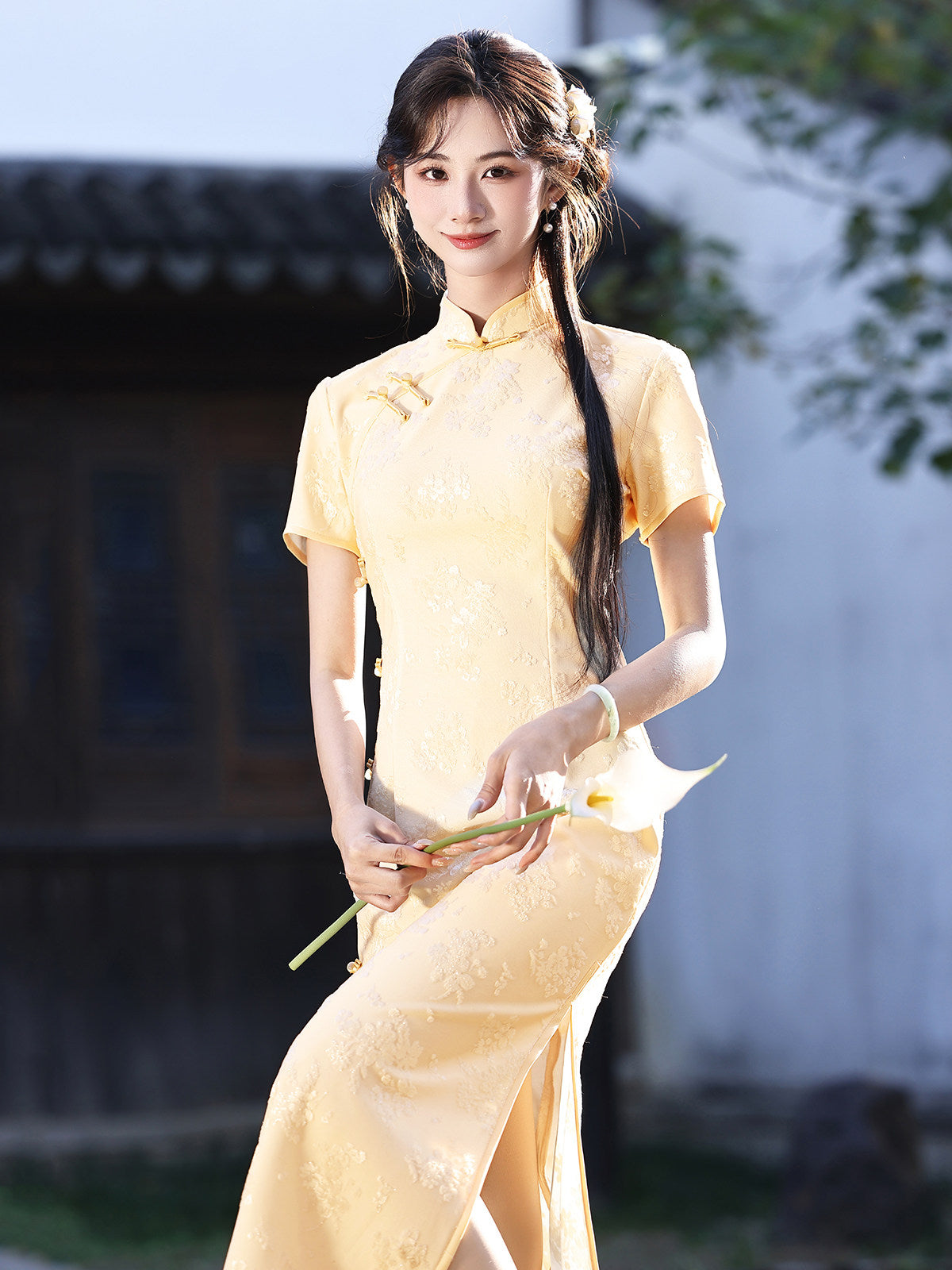 Short Sleeve Floral Midi Cheongsam | Glow