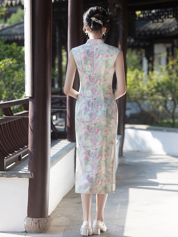 Sleeveless Floral Long Cheongsam | Eleanor