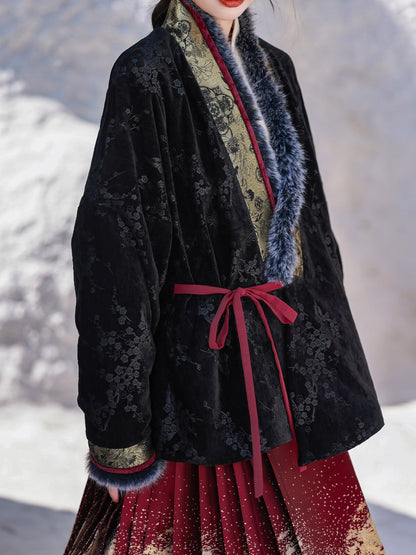 Ming Dynasty Style Hanfu Cross Front Bow Sleeve Padded Jacket with Pockets | Shuying 疏影