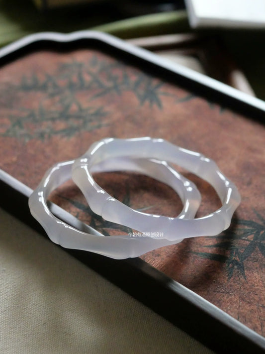 Zhu Yin purple bamboo agate bracelet, worn on wrist