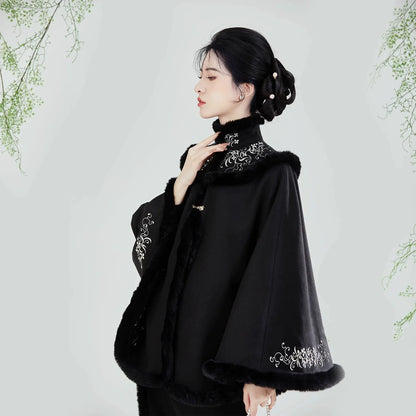 Song Dynasty Modern Hanfu Set with Embroidered Cape and Spiral Skirt - Nanzhi 南枝 (Preorder)
