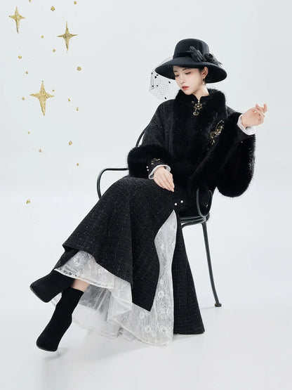 New Chinese Style Embroidered Cloak Qipao Mermaid Dress - Sun and Moon 日月同姝 (Preorder)