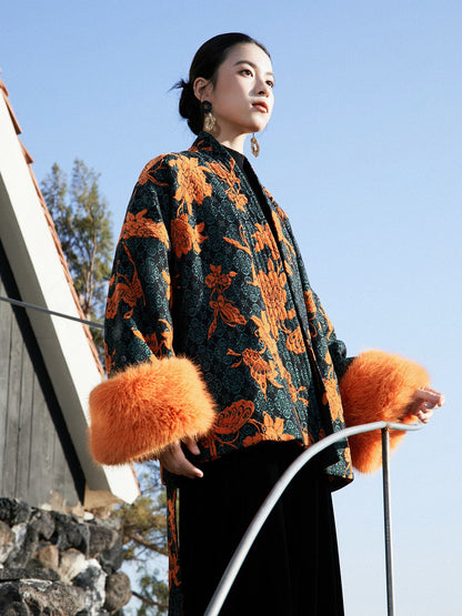 New Chinese Style Wool Blend Brocade Jacket - Shayue 沙玥