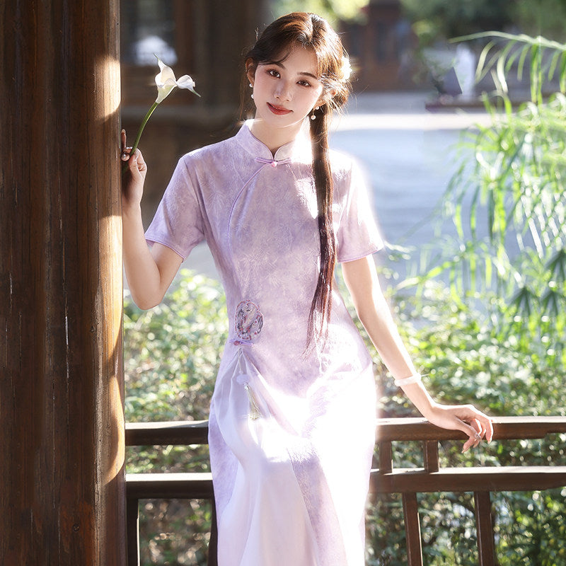 Short Sleeve Lilac A Line Qipao | Whispers