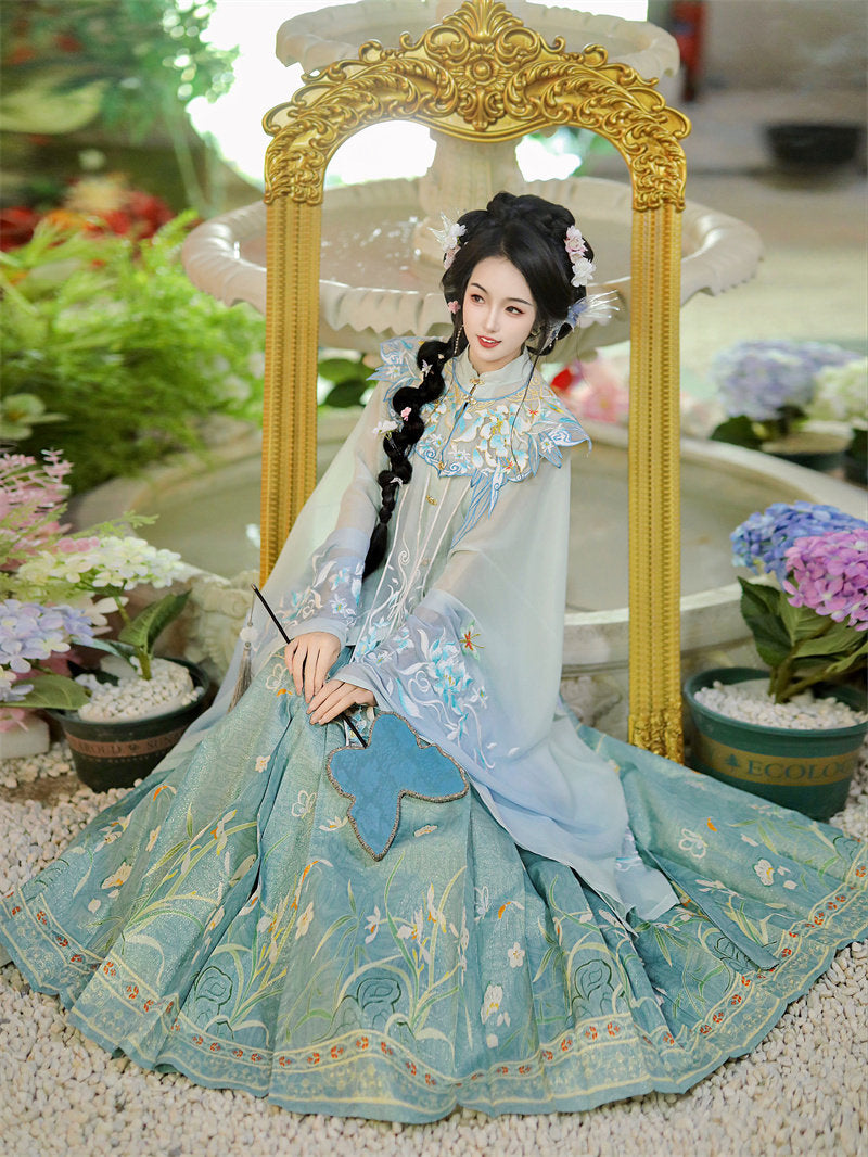 Ming Dynasty Embroidered Robe & Printed Mamian Skirt | Lanyi 兰漪